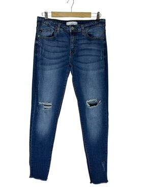 KanCan Cotton Stretchy Blue Wash Mid Rise Distressed Ripped Skinny Jeans 31